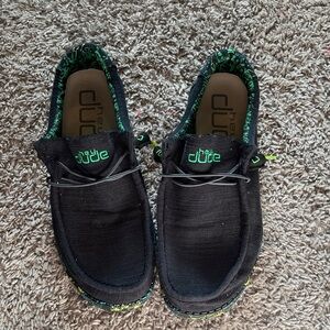Hey Dude Black Shoes with Green Highlights